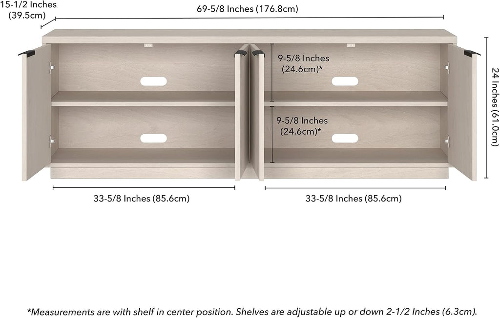 Henn&Hart Fluted TV Stand for TVs up to 78' with 2 Ribbed Storage Cabinets and Adjustable Shelves for Living Room, Family Room, or Office, Beech White