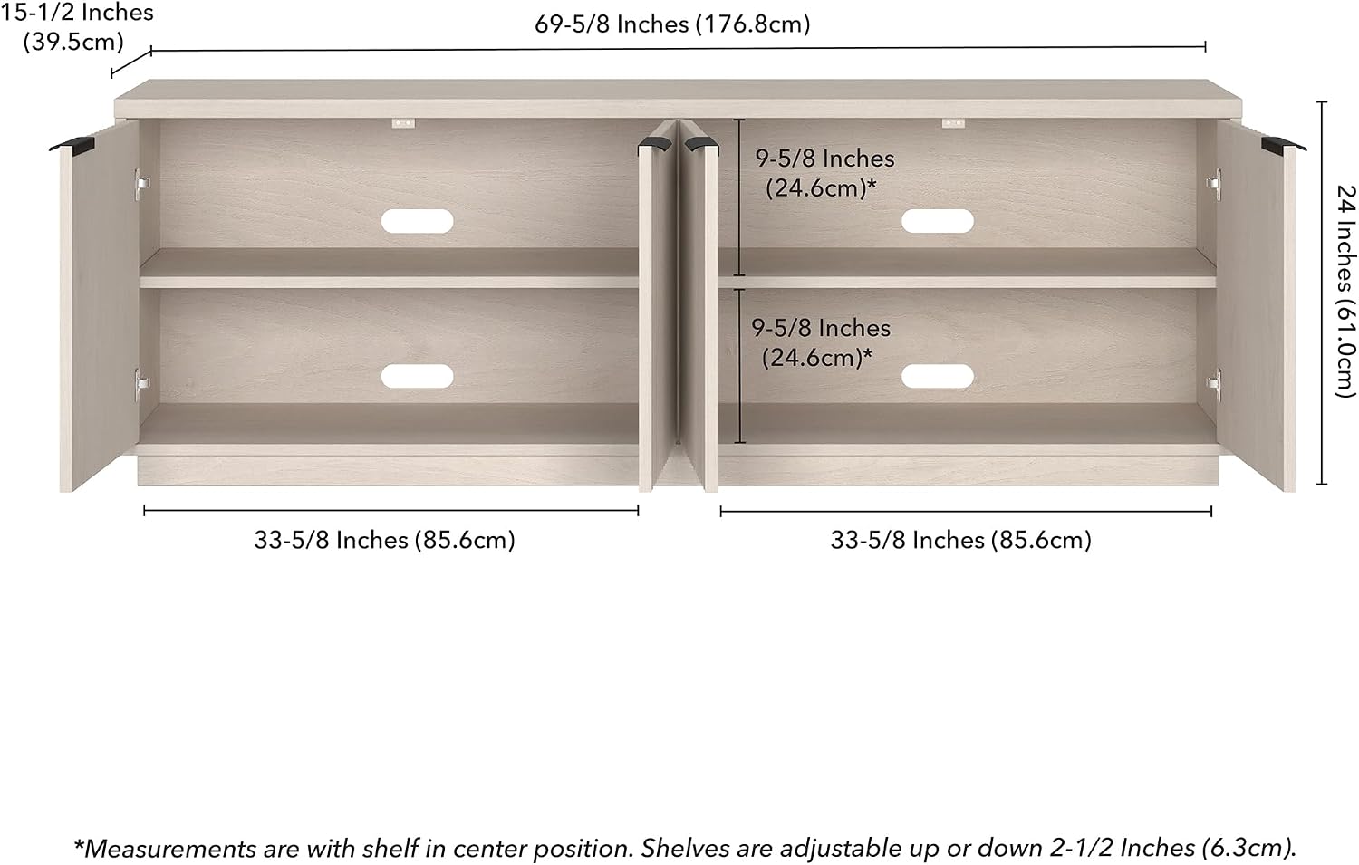Henn&Hart Fluted TV Stand for TVs up to 78' with 2 Ribbed Storage Cabinets and Adjustable Shelves for Living Room, Family Room, or Office, Beech White