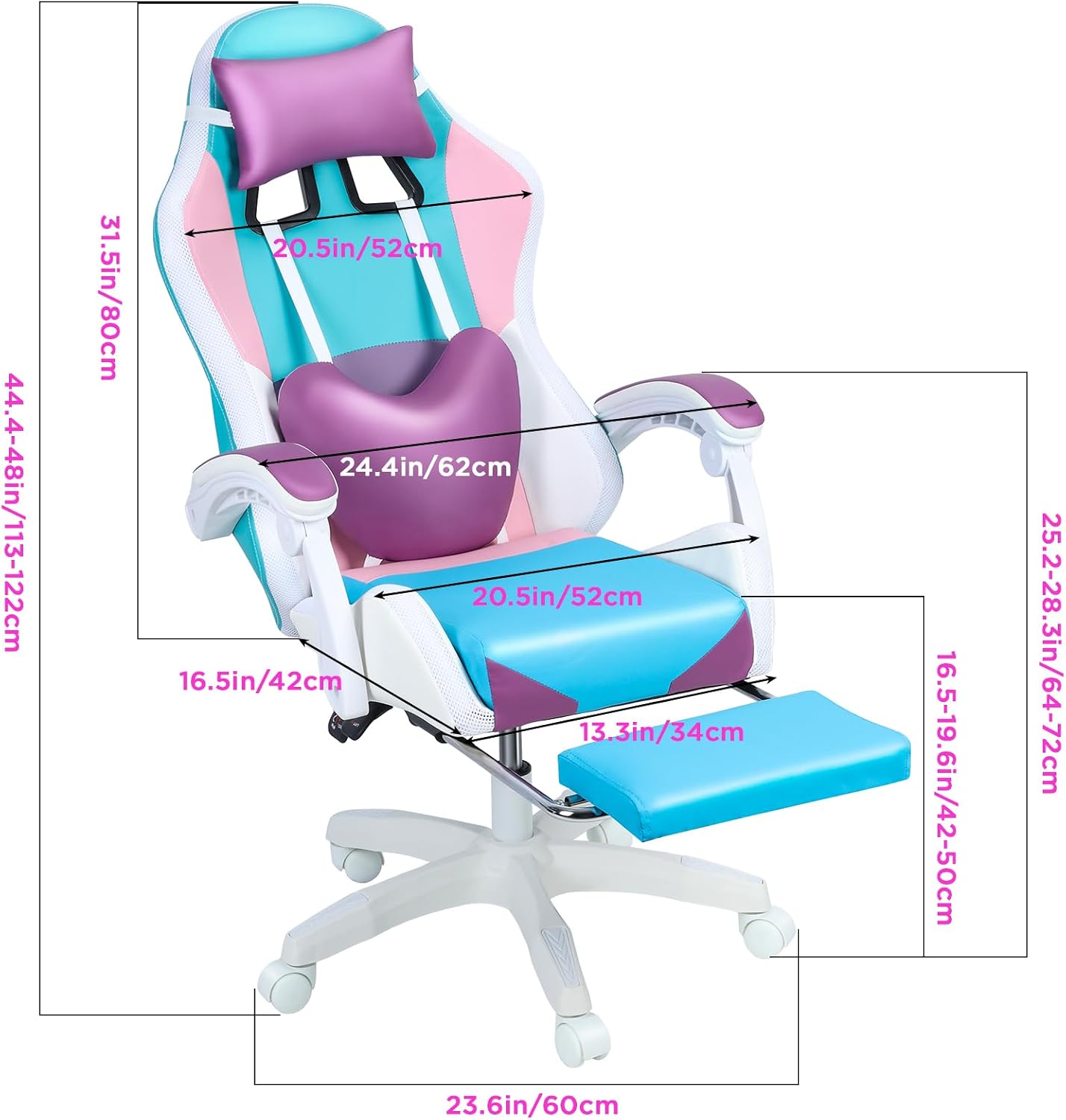 Gaming Chair with LED Lights, Gamer Chair with Height Adjustable, Ergonomic Massage Computer Gaming Chair with Footrest, Video Game Chair with Lumbar Support for Adults