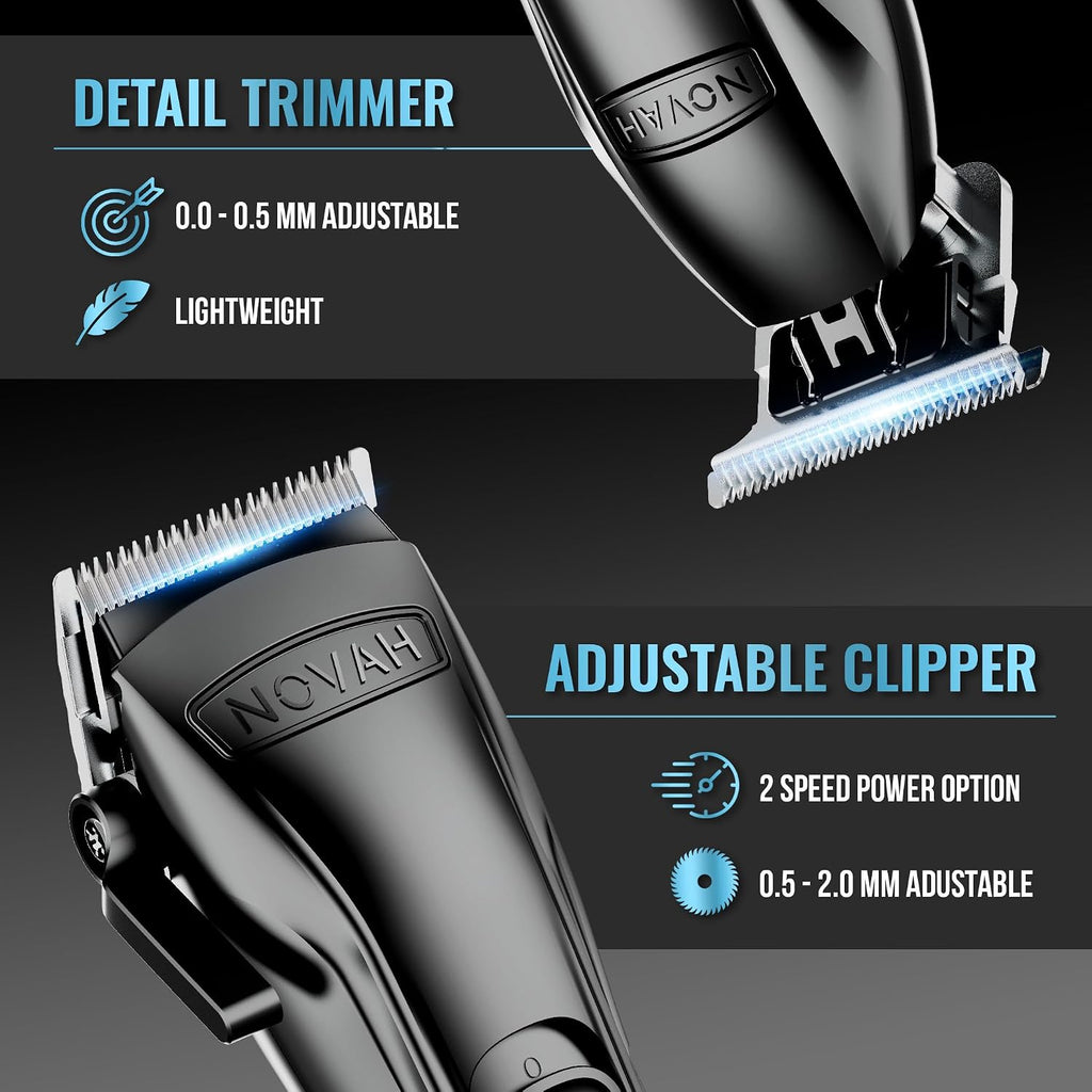 Novah Professional Barber Clippers and Trimmer Set - Foil Shaver Professional Hair Clippers for Men, Mens Cordless Hair Clipper for Barbers Haircut Kit, Fade