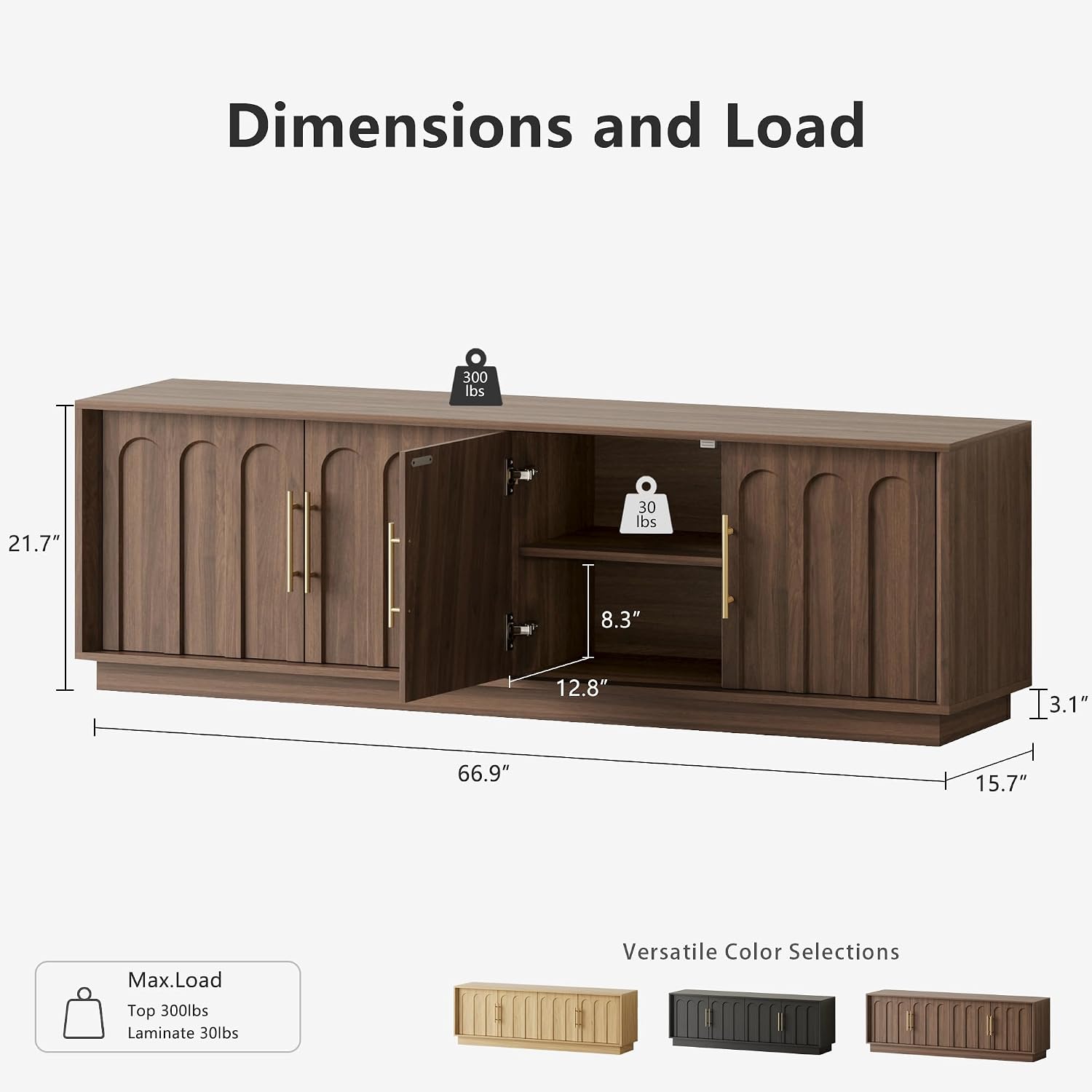 FORTUNETEC TV Stand for 75 Inch TV, Mid Century Modern TV Stand with Arched Design, Wood Grain Finish, Media Console with Adjustable Shelves, 67' Entertainment Center for Living Room Bedroom, Walnut