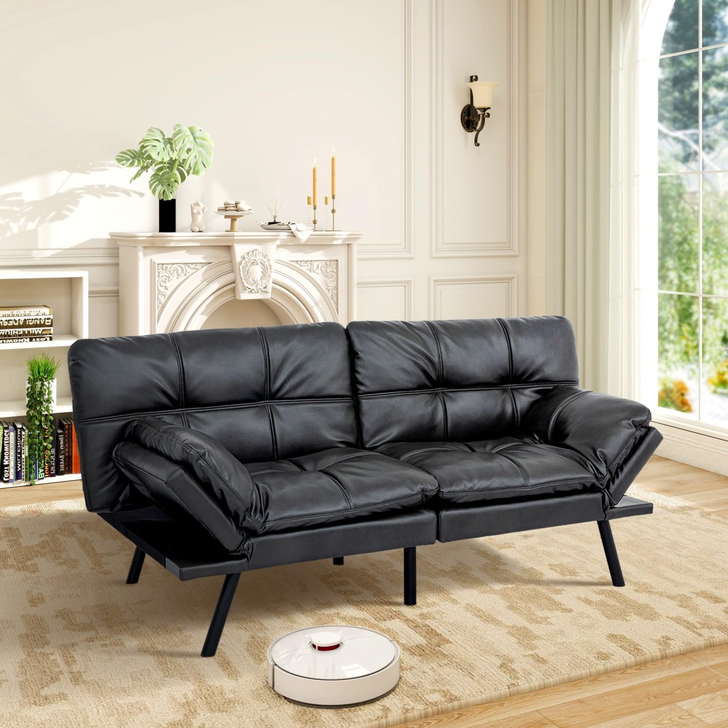 MUUEGM Futon Sofa Bed Memory Foam Matte Black Futons Modern Office Couch Sleeper Bed Convertible Love seat Sofa for Small Spaces,Apartment,Office with Adjustable Armrest Backrest