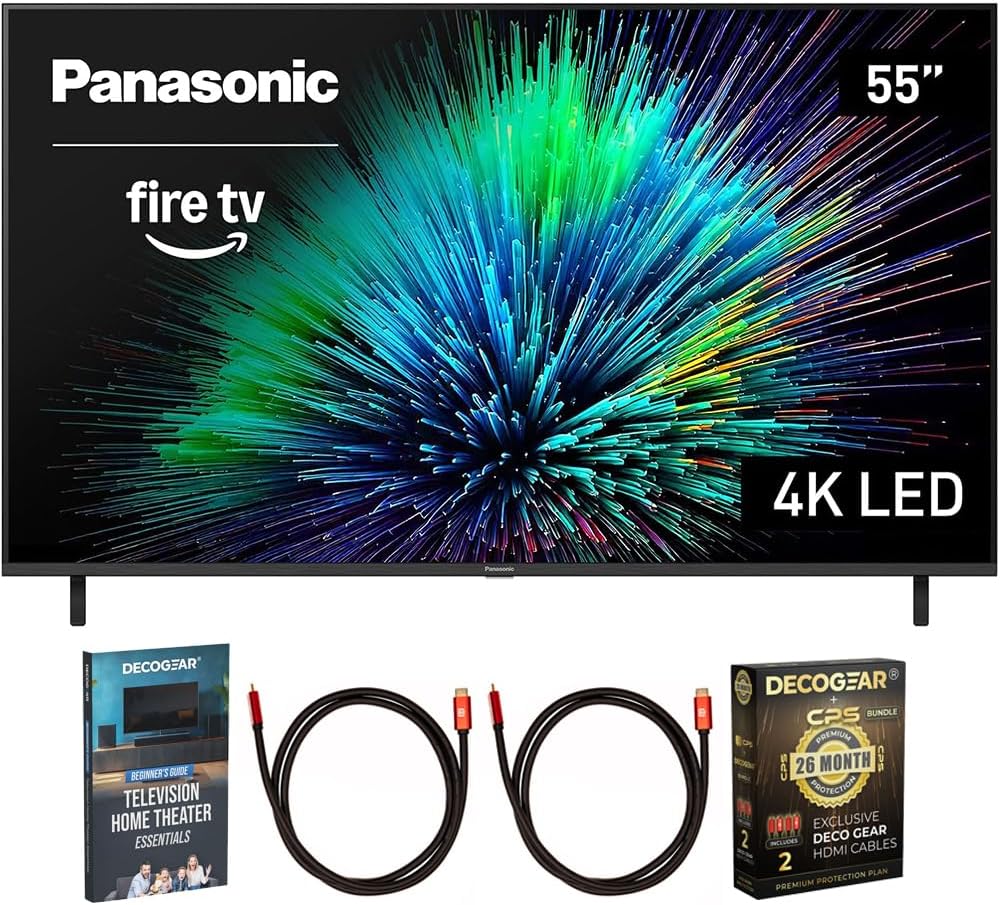 Panasonic TV-55W70BP W70 Series 55 inch LED 4K Ultra HD Smart Fire TV Bundle with 2X 6FT Universal 4K HDMI Cable, Theater Essentials and CPS Exclusive 26 Month Protection Pack (BEACH-CPS-26M500ATV)