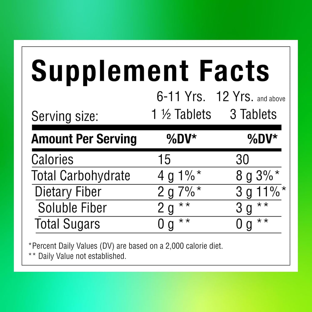Benefiber Chewable Prebiotic GLP-1 Friendly Fiber Supplement Tablets for Digestive Health, Assorted Fruit Flavors - 100 Count (Pack of 12)