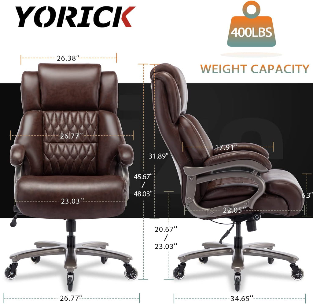 Big and Tall 400lbs Office Chair - Adjustable Lumbar Support Quiet Rubber Wheels Heavy Duty Metal Base, High Back Large Executive Computer Desk, Thick Padded Ergonomic Design for Back Pain