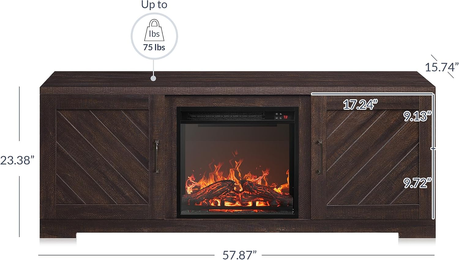 BELLEZE Modern 58' Farmhouse TV Stand with 18' Electric Fireplace Heater & Media Entertainment Center for TV up to 65', Console Table with Storage Cabinets - Hilo (Espresso)