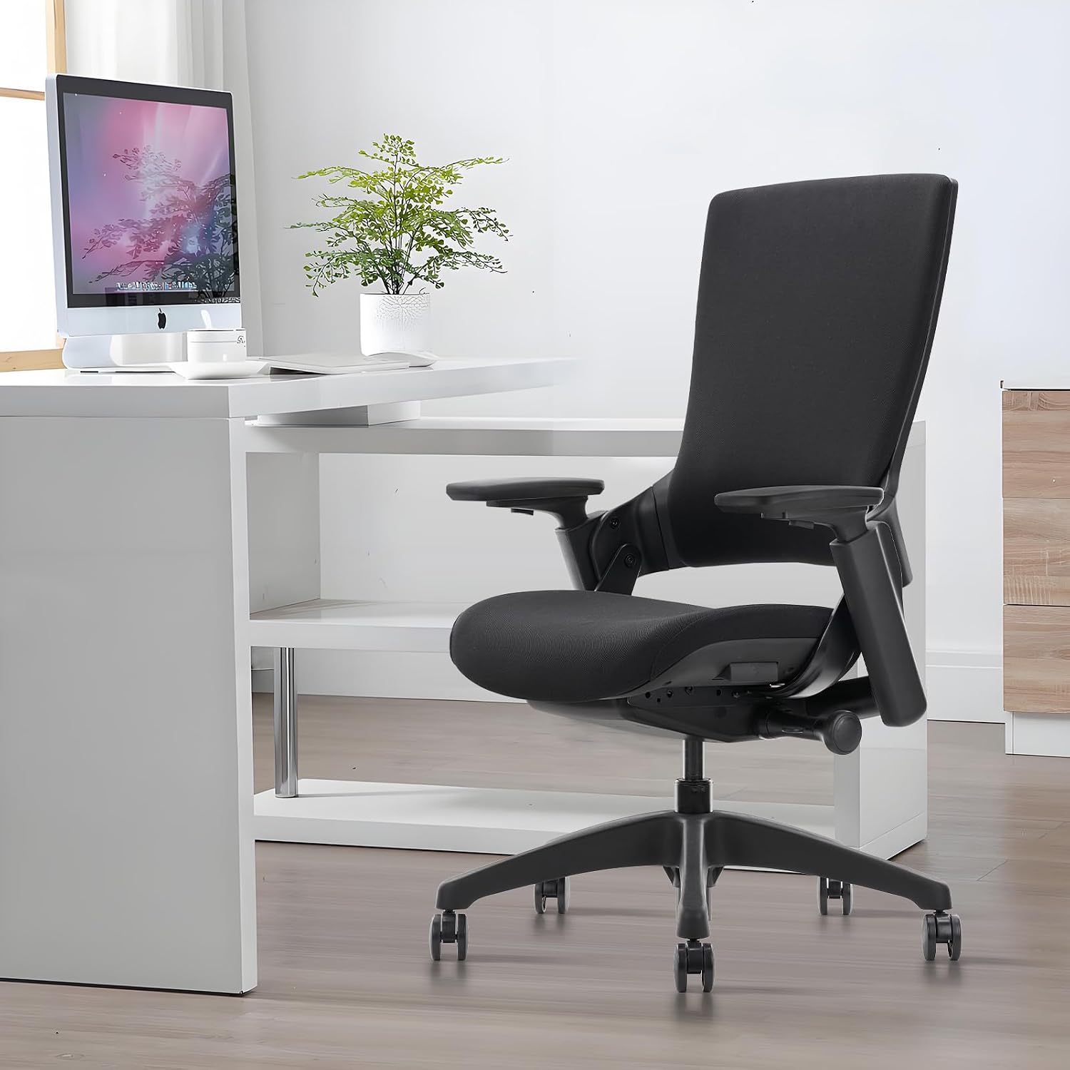 CLATINA Office Chair Swivel Executive Chair, Adjustable Ergonomic Computer Chair with 3D Armrest and Lumbar Support, Fabric Backrest Task Chair for Home Office Conference Room