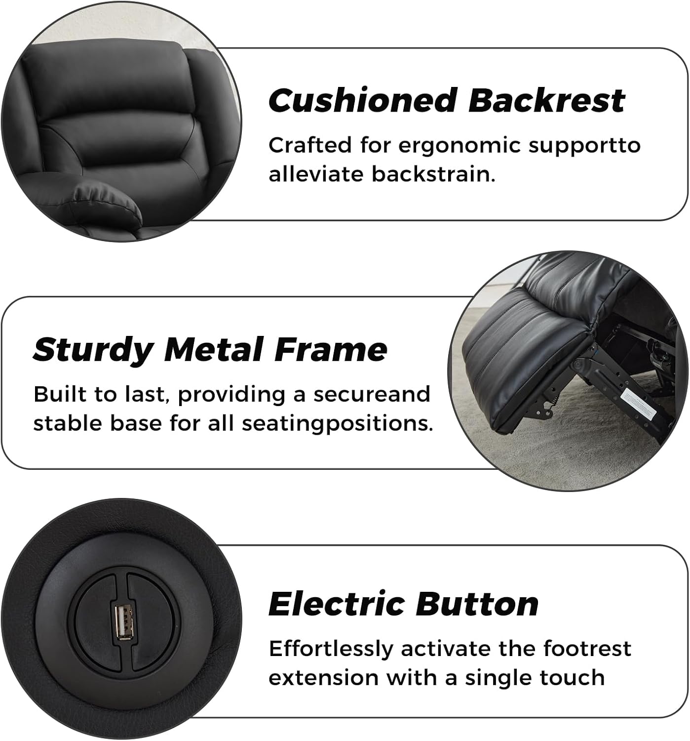 EBELLO Classic Power Recliner Chair, Faux Leather Oversized Electric Overstuffed Chair with Soft Cushion and Back, Sofa with Comfortable Armchair for Living Room, Black