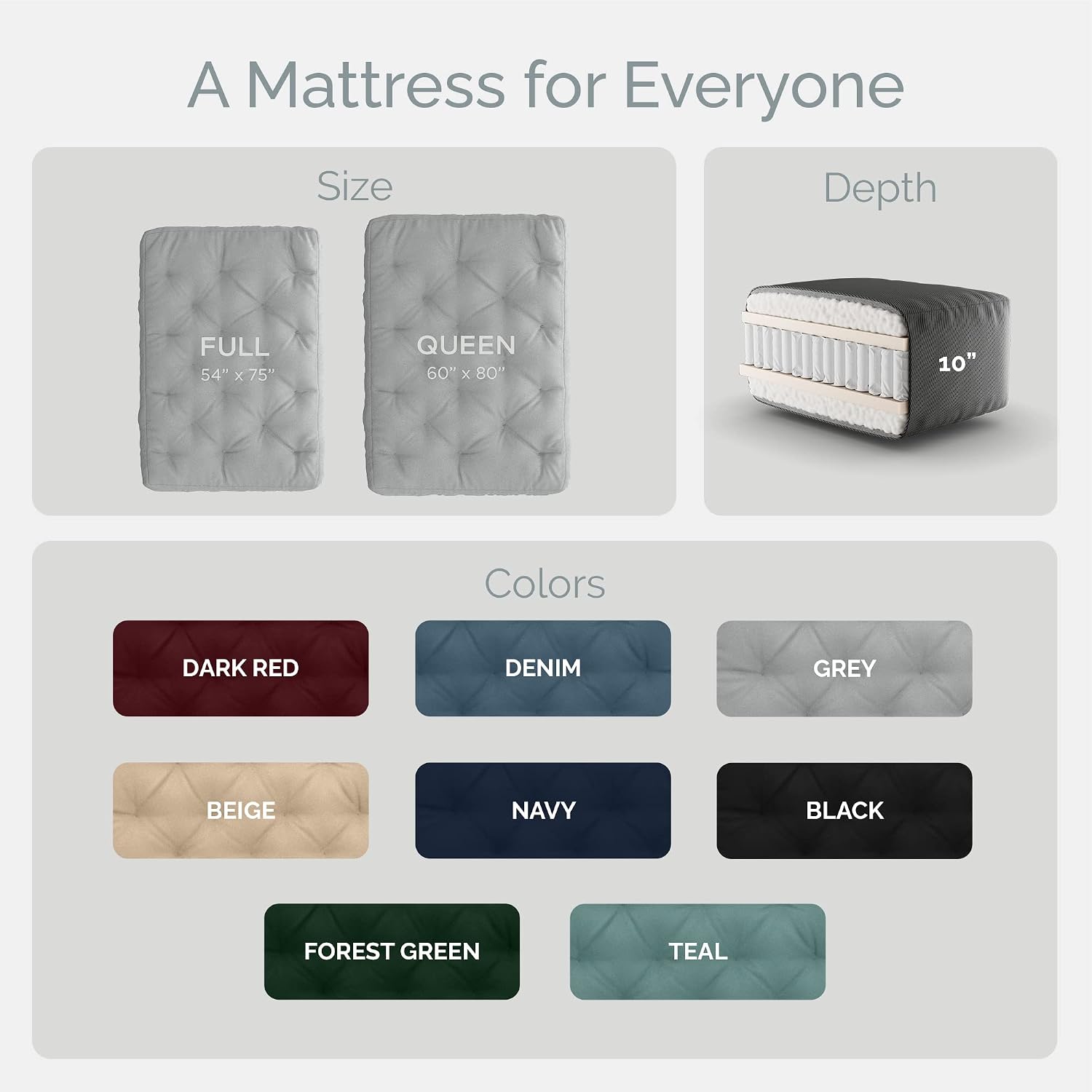 Loosh Home | 10' Queen Size Futon Sofa Bed Pocket Coil Foam Mattress - USA Made, Beige, No Frame