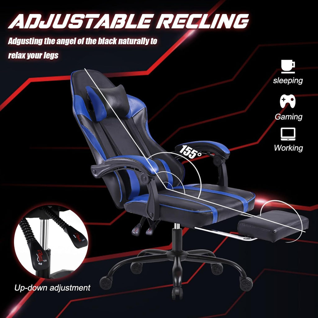 Video Game Chairs for Adults, PU Leather Gaming Chair with Footrest, 360° Swivel Adjustable Lumbar Pillow Gamer Chair, Comfortable Computer Chair for Heavy People, Purple