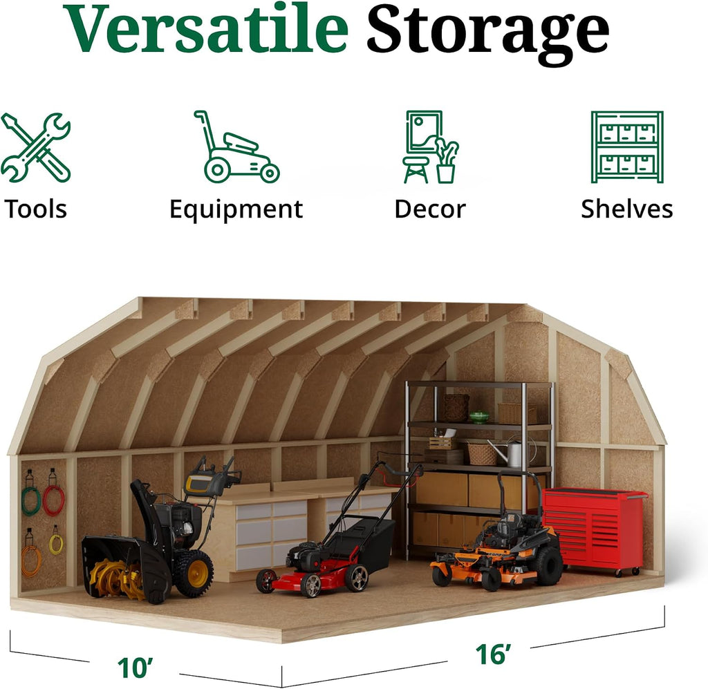 Little Cottage Co. 10x16 Value Gambrel Barn with 4 ft. Sidewalls with Floor, Outdoor Wood Storage Shed Do-It-Yourself Precut Kit
