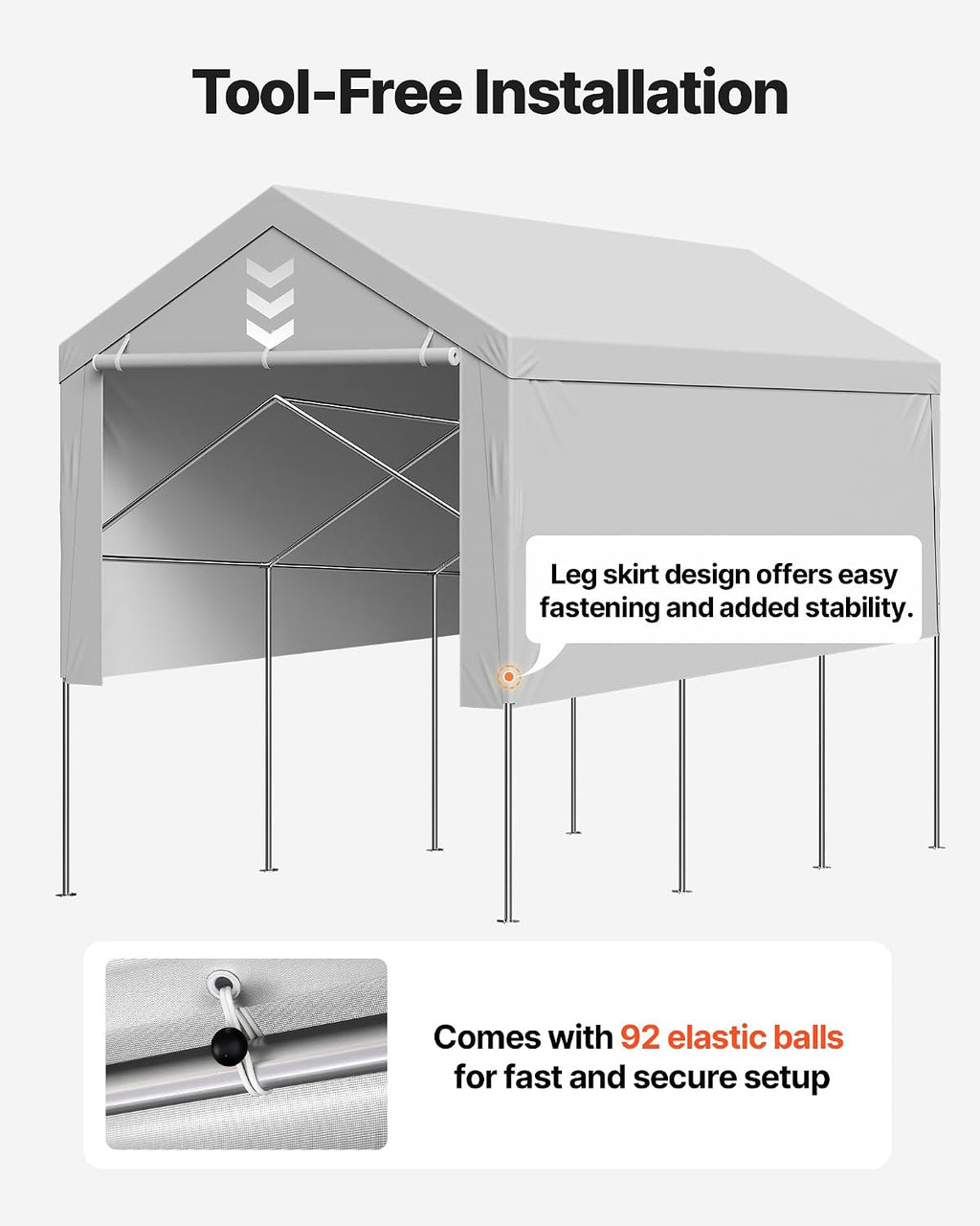 VEVOR Carport Replacement Canopy Cover, 13 x 20 ft Potable Garage Tent Top Tarp with Sidewalls, UV-Resistant & Waterproof, Heavy Duty Car Shelter Tarp with Ball Buggees, Grey, Frame Not Included