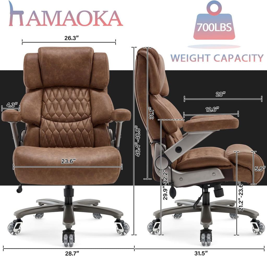 700lbs Big and Tall Office Chair - Adjustable Lumbar Support Heavy Duty Metal Base Quiet Rubber Wheels High Back Large Executive Computer Desk Swivel Chair, Ergonomic Design for Back Pain