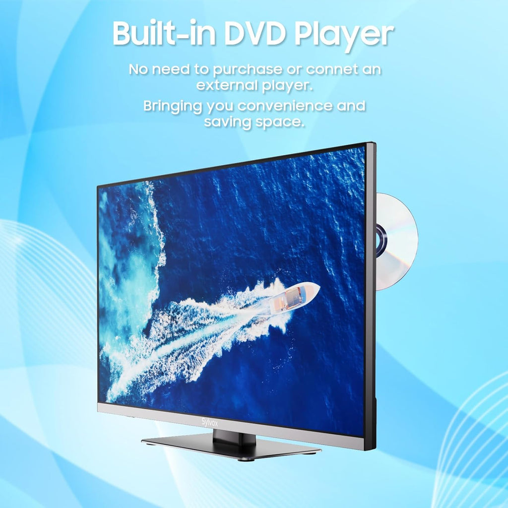 SYLVOX 12 Volt TV, 22' Smart Television with DVD Player Built in, 1080P Google OS ATSC NTSC WiFi Bluetooth HDMI USB, AC/DC Powered, 12V TV for RV Camper Boat Coastal Home (Marine Series)