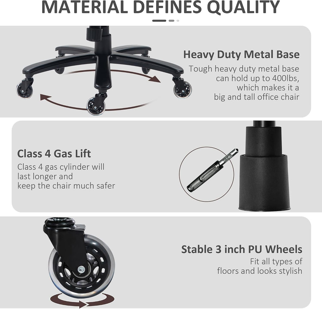 Ergonomic Office Chairs for Adults,Gaming Desk Computer Furniture with Comfortable Swivel Rolling Wheels Chair for Home, Office Bedroom Study Big and Tall Chairs,Black