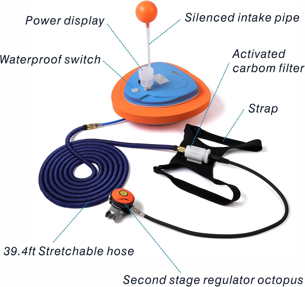 Base Upgraded Scuba Diving Ventilator Tankless Diving System,Portable Rechargeable Scuba Diving Tank, Waterproof Air Compressor，Swimming Pool Toys Diving Toys,Dive Without Tanks