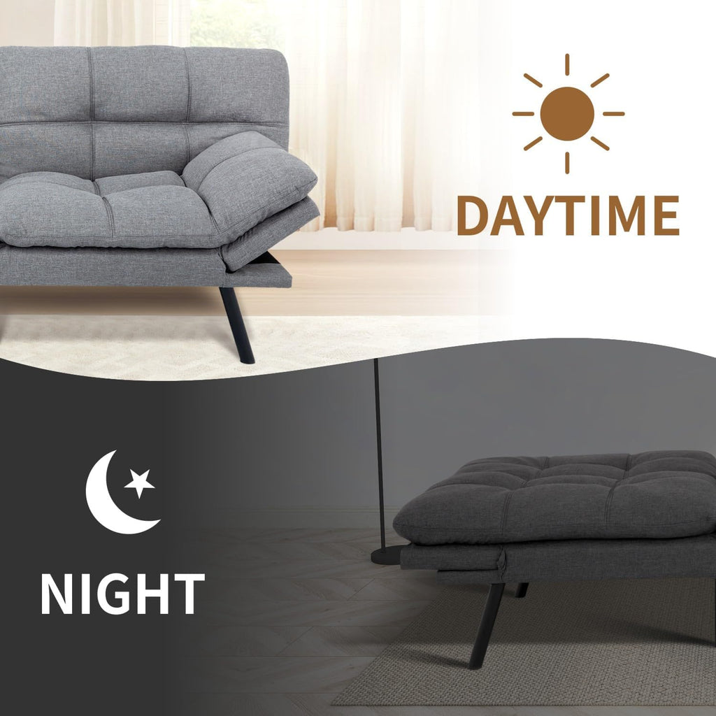 MUUEGM Futon Sofa Bed, 71' Convertible Memory Foam Sofa Couch with Adjustable Backrest & Armrests, Modern Upholstered Sleeper Couch for Small Spaces, Living Room & Apartment, Linen Fabric, Lihgt Gray