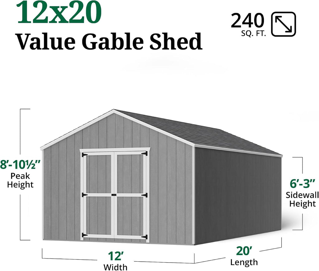 Little Cottage Co. 12x20 Value Gable Shed with Floor, Outdoor Wood Storage Do-It-Yourself Precut Kit