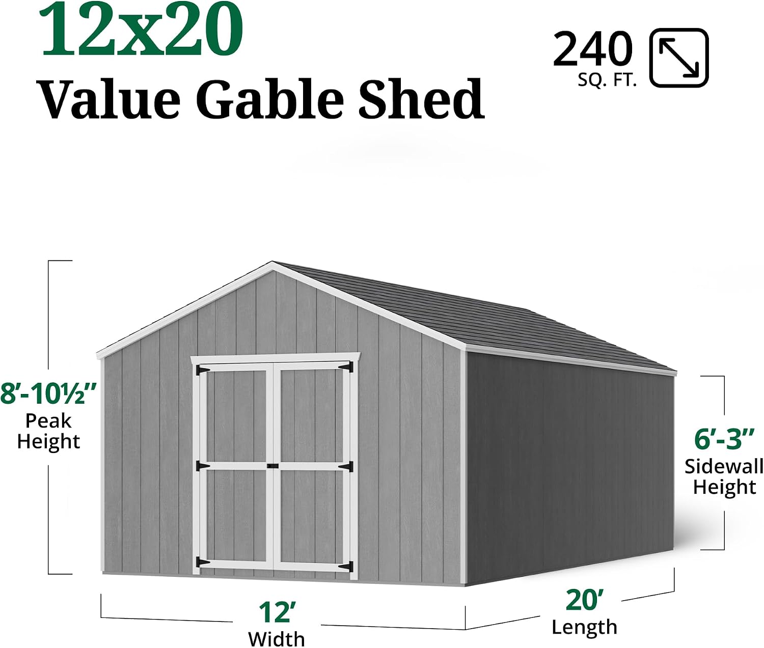 Little Cottage Co. 12x20 Value Gable Shed with Floor, Outdoor Wood Storage Do-It-Yourself Precut Kit