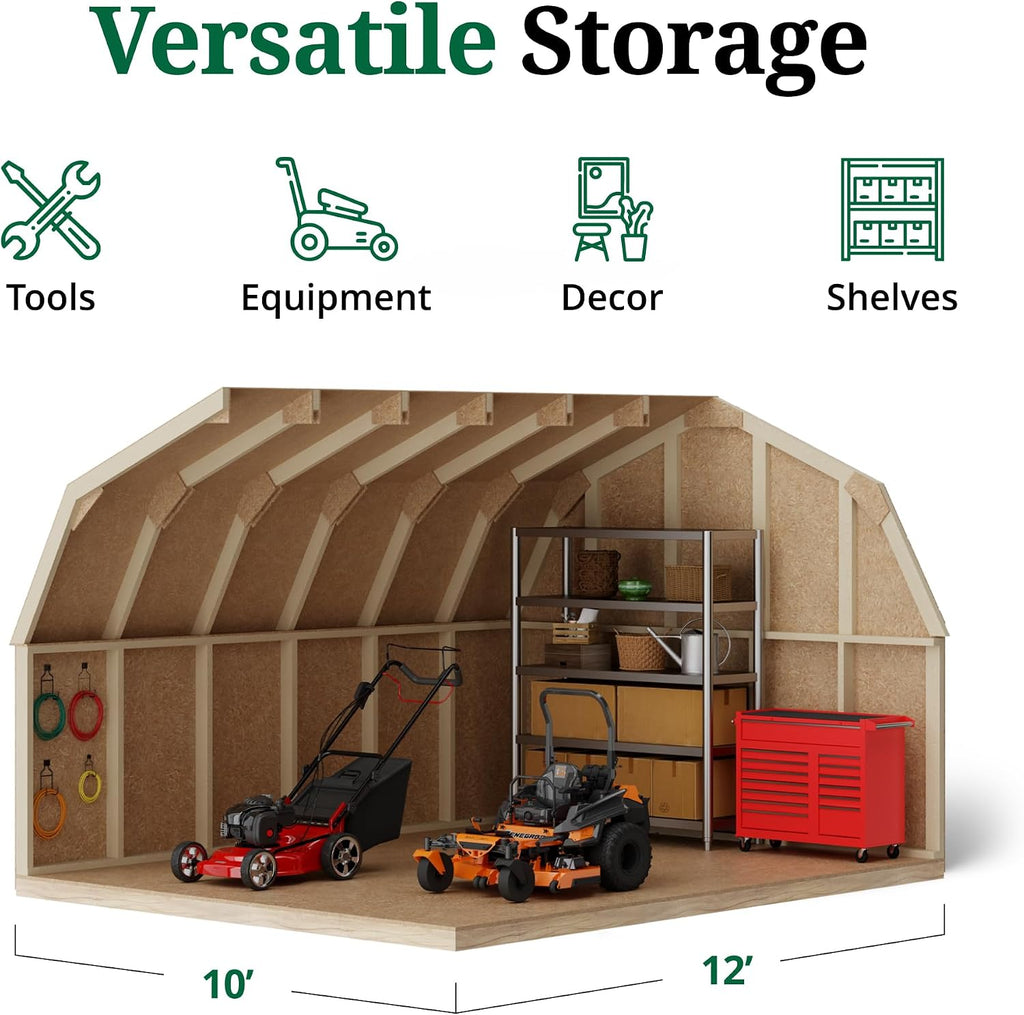 Little Cottage Co. 10x12 Value Gambrel Barn with 4 ft. Sidewalls with Floor, Outdoor Wood Storage Shed Do-It-Yourself Precut Kit
