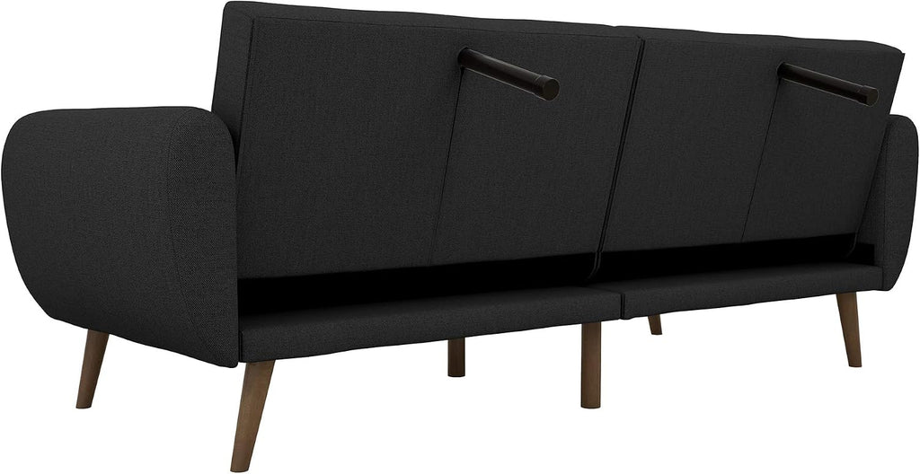 Novogratz Brittany 82 Inch Futon Sofa Bed in Faux Leather, Upholstered Couch Sleeper with Tufted Back, Mid-Century Modern Design, Dark Gray