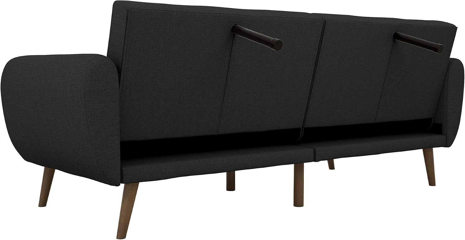 Novogratz Brittany 82 Inch Futon Sofa Bed in Faux Leather, Upholstered Couch Sleeper with Tufted Back, Mid-Century Modern Design, Dark Gray