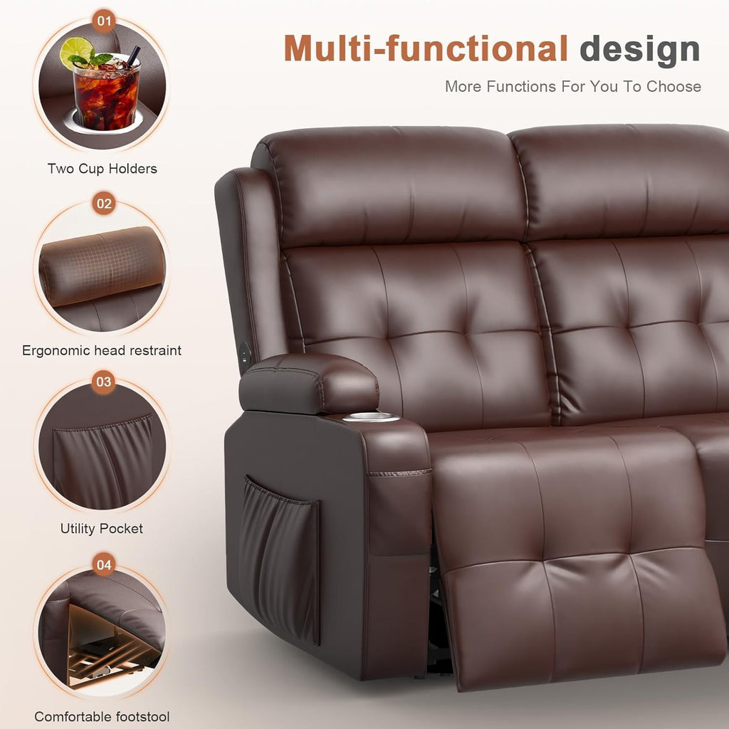 RV Loveseat Recliner Sofa, Wall Hugger Massage Reclining RV Couch with USB, Insert Pockets, Cup Holders, 150° RV Recliners Sleeper Sofa for RV Furniture & Travel Trailers & Home Theater Seating