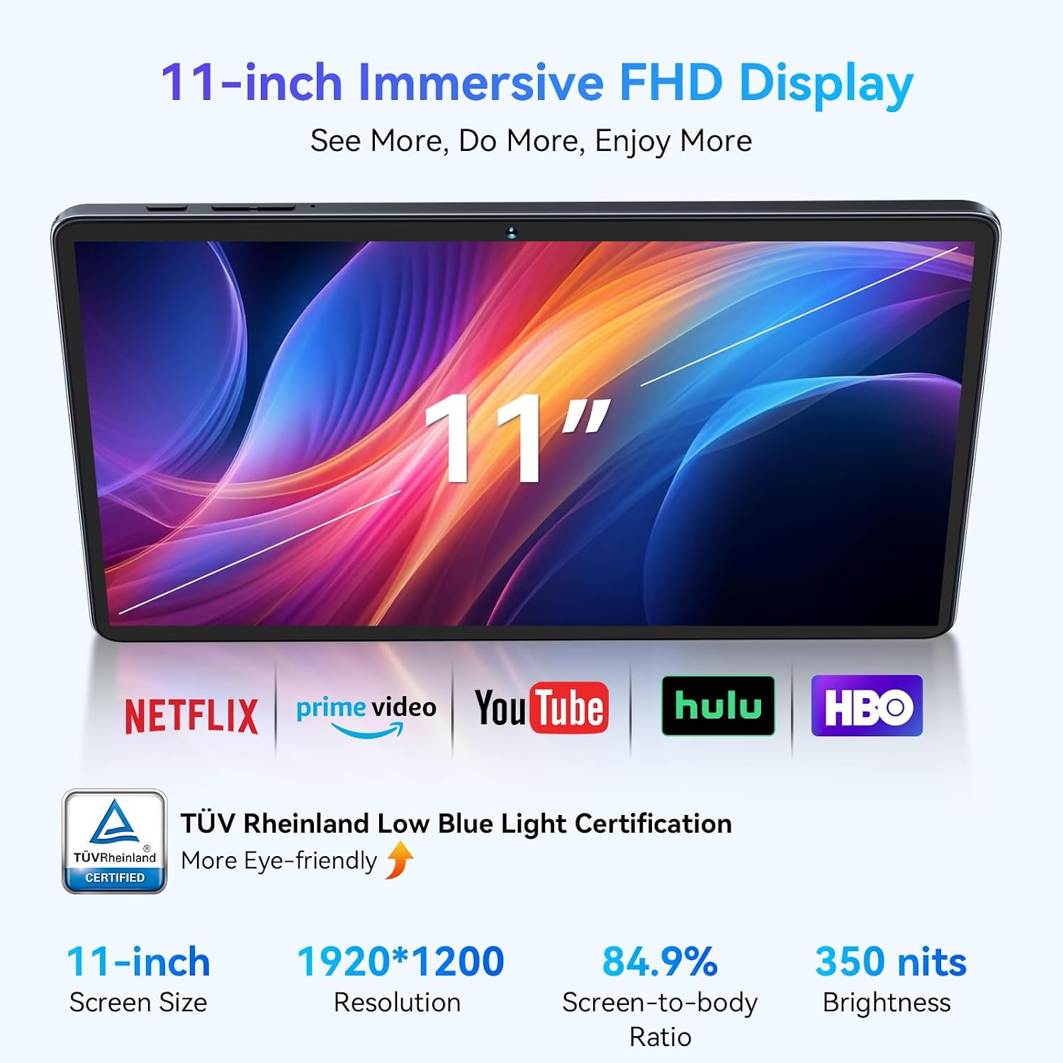 Tablet Android 16 Tablet-11 Inch FHD Display, 24GB RAM 256GB ROM /2TB TF, T615 Octa-Core AI Tablets, 8000mAh/18W Fast Charge, 5G WiFi & 16MP Camera, TÜV Certified HD for Streaming/Gaming
