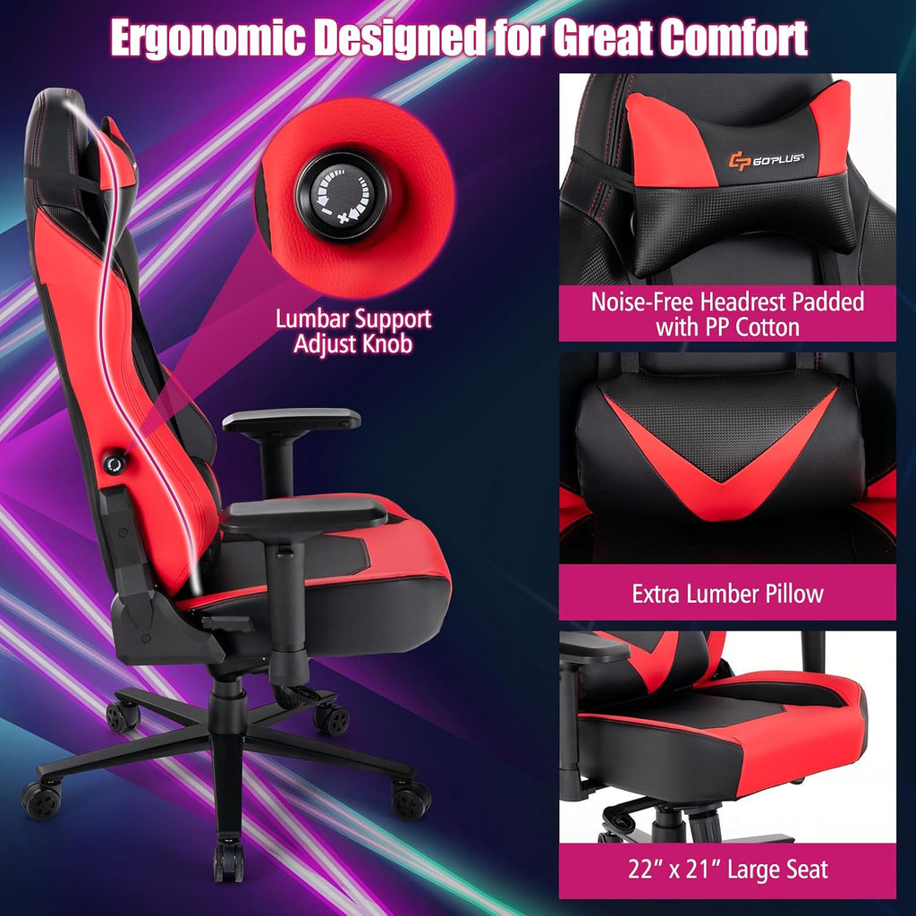 POWERSTONE Big and Tall Gaming Chair 400LBS, Fabric Computer Chair Racing Style High Back Gamer Chair with Adjustable Lumbar Support, 4D Armrest,Wide Seat for Adult Teens (Red)