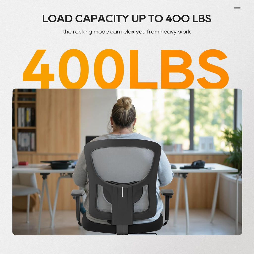BestOffice Big and Tall Office Chair 400lbs Desk Chair Mesh Computer Chair with Lumbar Support Wide Seat Adjust Arms Rolling Swivel High Back Task Executive Ergonomic Chair for Home Office, White