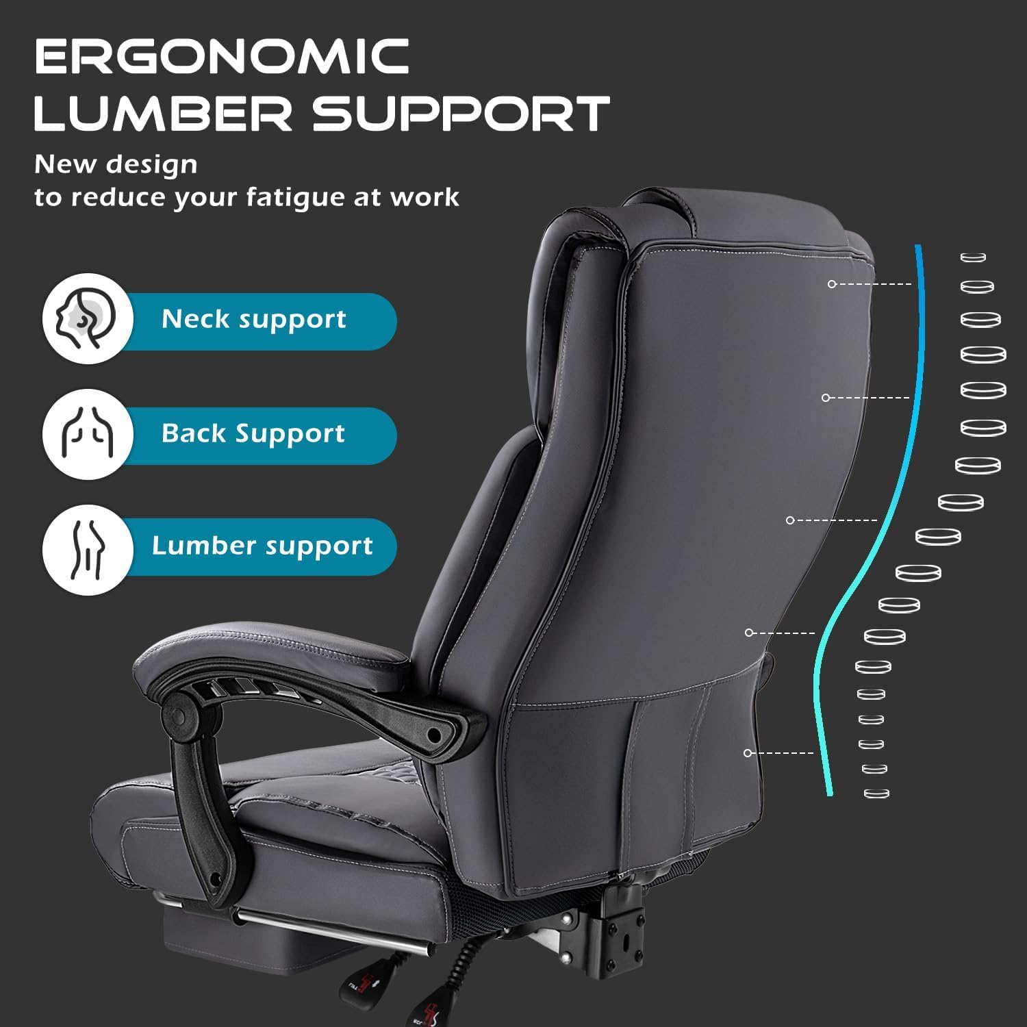 OFIKA Office Chair,Executive Heavy Duty Office Chair with Foot Rest Ergonomic High Back Computer Gaming Chairs Home Office 400lbs,Big and Tall Lumbar Support (Grey)