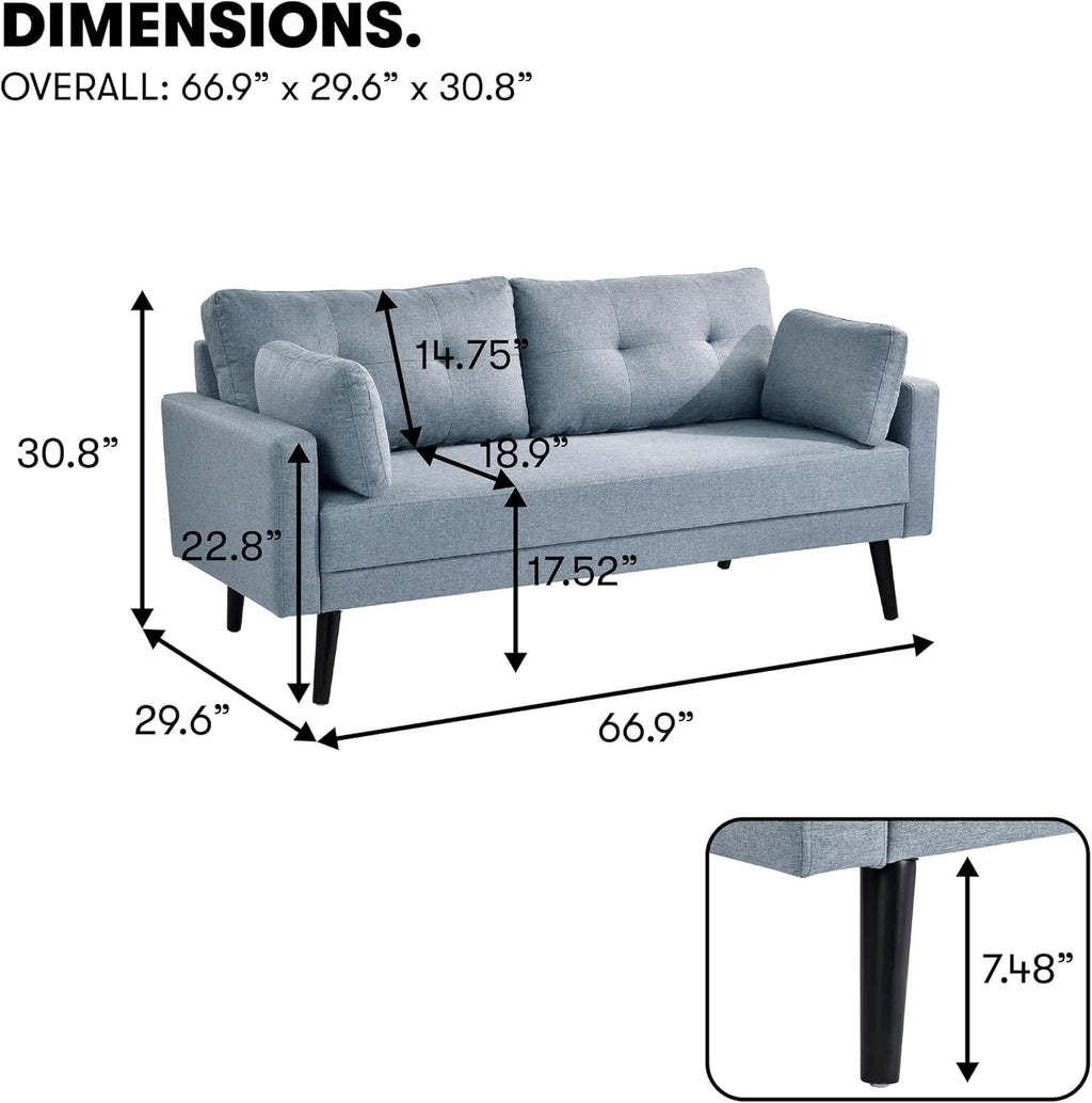 Serta Benrama 67' Soft Modern Sofa, Square Track Arms, Solid Wood Legs, Easy Assembly, Dream Coil Comfort, Soft Woven Polyester Fabric, Light Gray