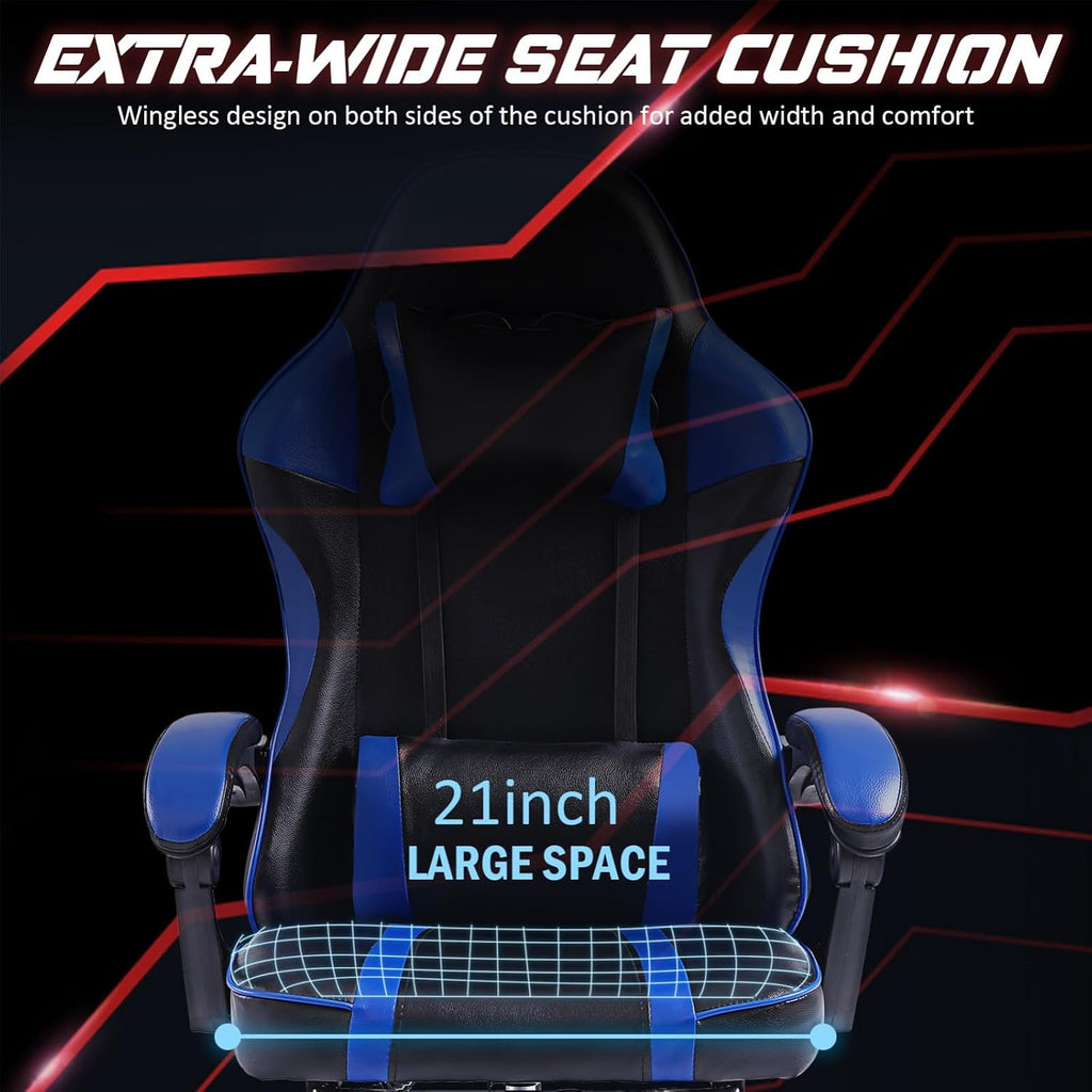Video Game Chairs for Adults, PU Leather Gaming Chair with Footrest, 360° Swivel Adjustable Lumbar Pillow Gamer Chair, Comfortable Computer Chair for Heavy People, Purple