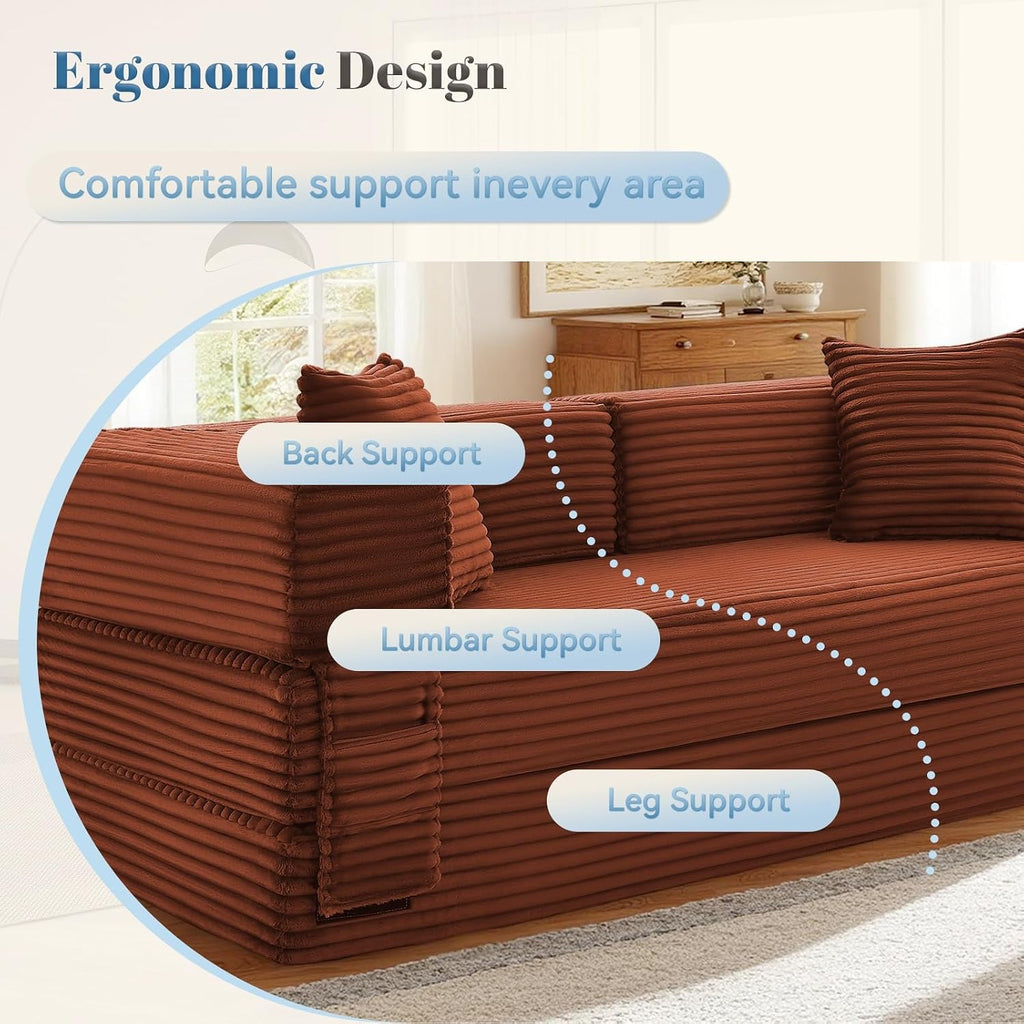 Convertible Sofa Bed,5-in-1FoldIing Couch Bed with Removable Armrests,Modular Futon Sleeper Sofa in Box with Pull Out Beds,Compression Boneless Couch for Living Room,Orange