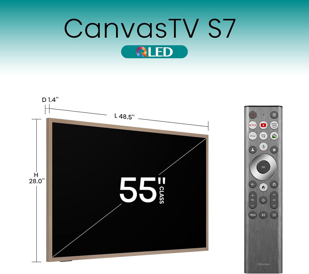 Hisense 55-Inch Class QLED 4K S7N CanvasTV Series Dolby Vision HDR Google Smart TV (55S7N) - 144Hz, Art Mode, Anti-Glare Panel, Hi-Matte Display, Frame & UltraSlim Wall Mount Included
