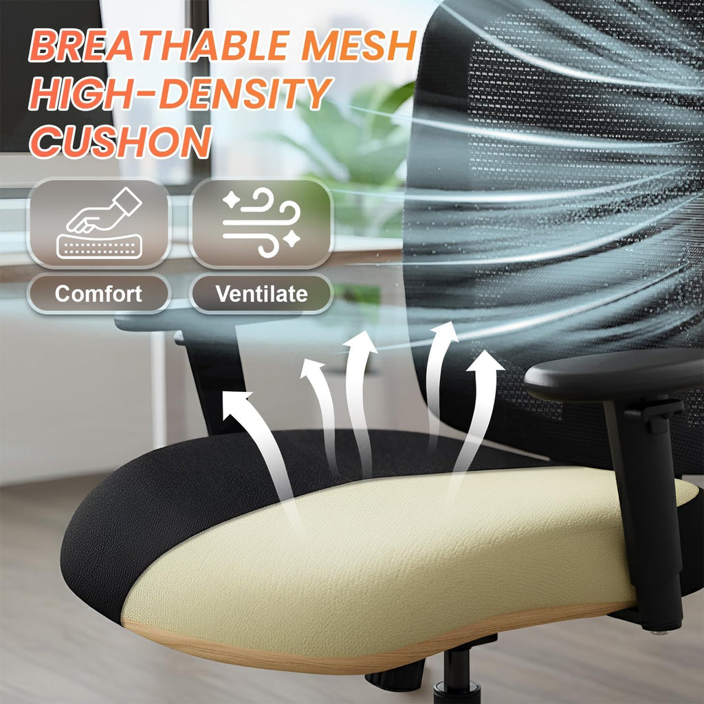 BestOffice Big and Tall 500 lb Mesh Office Chair Ergonomic High Back Desk Chair with Lumbar Support and Extra-Wide Seat for Home Office, Black