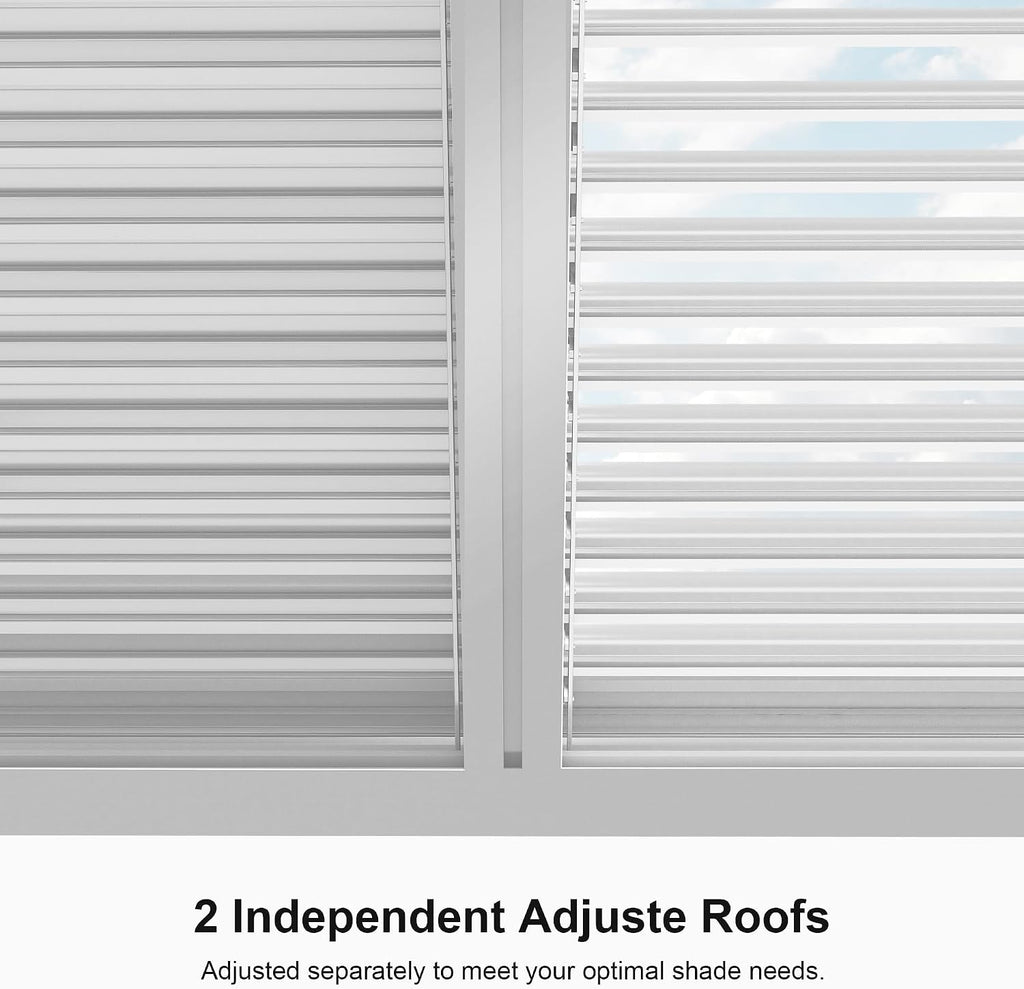 PURPLE LEAF Louvered Pergola 10' x 16' White Outdoor Aluminum Pergola Adjustable Gazebo Rainproof for Patio Deck Garden, 1 Long Side