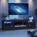 VITESSE TV Stand with 36' inch Electric Fireplace Up to 90' TVs, LED Light Entertainment Center, 80' Modern Wood High Gloss Fireplace with Highlight Storage Cabinet for Living Room (Black)