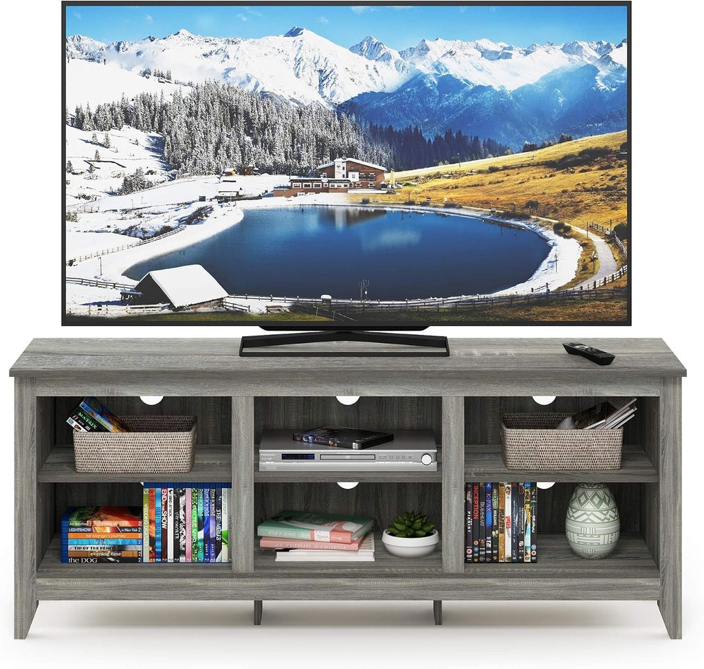 Furinno Jensen TV Stand, TV Entertainment Center with 6 Cube Shelves, TV Console, for TV up to 60 Inch, for Living Room, Bedroom, Grey Oak