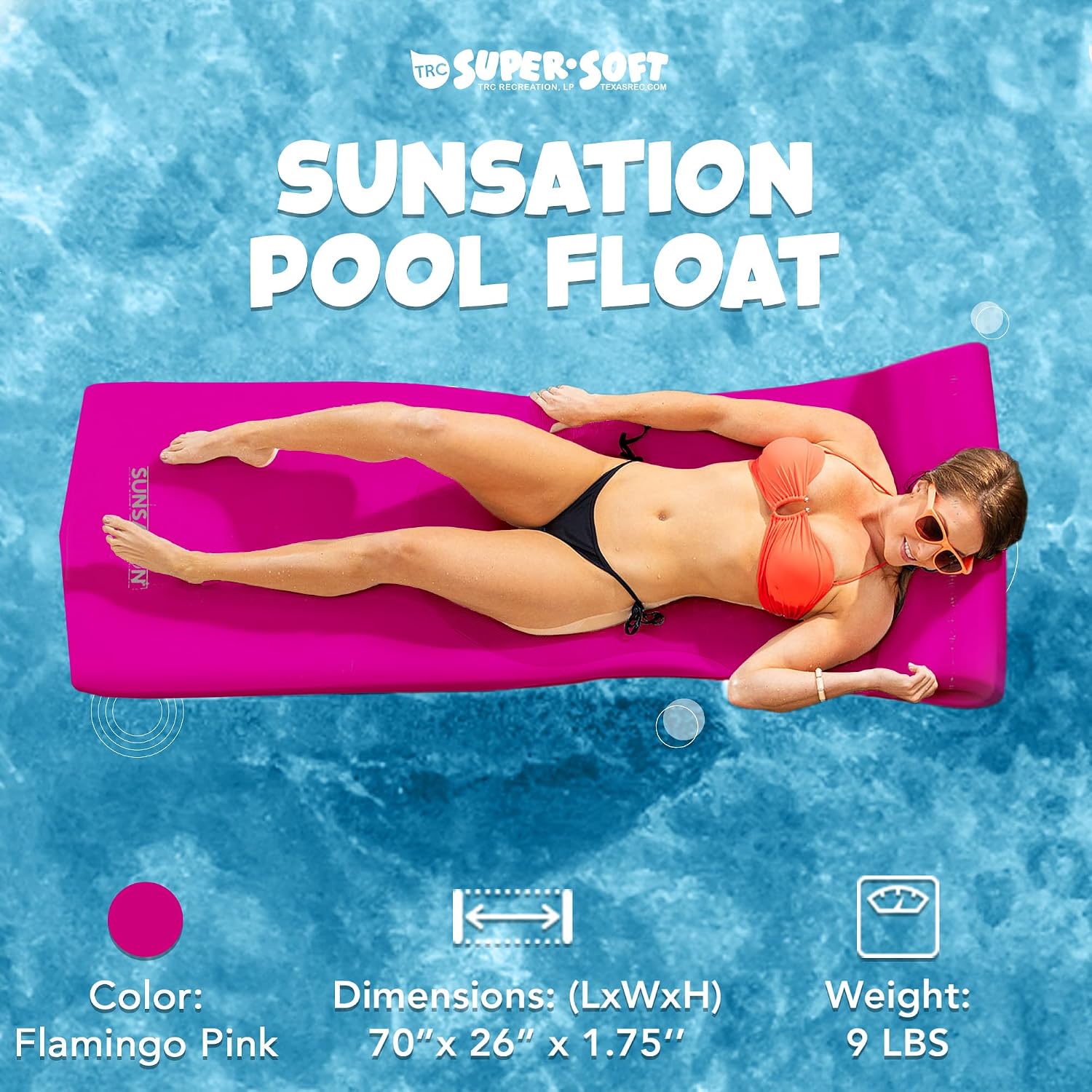 TRC Recreation Sunsation Thick Foam Pool Float Lounger w/Headrest for Lounging & Sunbathing in Swimming Pools, Beaches & Lakes