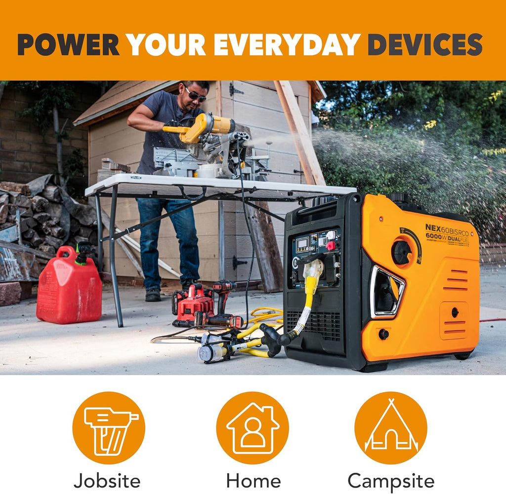 Pulsar 6000 Watt Portable Inverter Generator, Dual Fuel Gasoline & Propane, Remote Electric Start, CO Sensor, Parallel Capable, Super Quiet, Use for RV, Camping, Outdoor & Home, NEX60BiSRCO