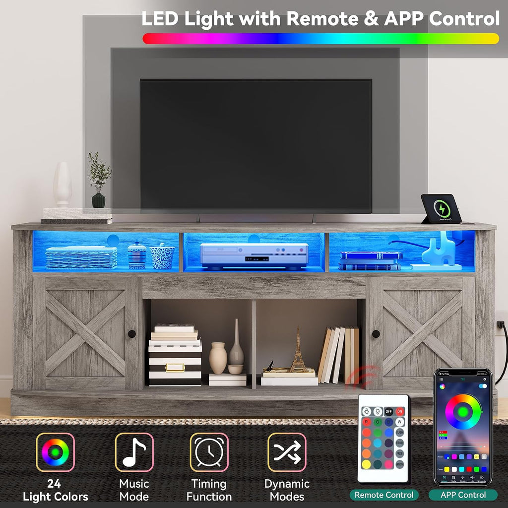YITAHOME TV Stand for 75/80 Inch TV, Light Rustic Grey Entertainment Center 70 Inches Wide, Media Furniture TV Table with with Power Outlet, TV Consoles for Living Room, Curved Desktop
