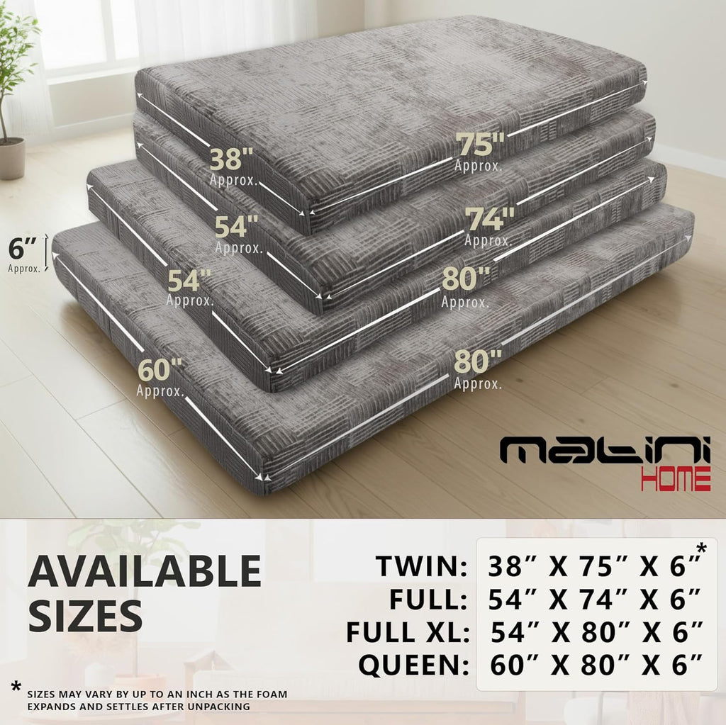 Matini Home Memory Foam Futon Mattress, Foldout Couch Futon Mattress - 54x74 Full Size (Elephant) Comfortable and Heavy Duty Sofa Bed, Thick Corded Cushion for All (Frame NOT Included)