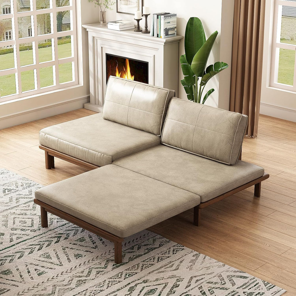 Lartis 78.7' Sofa Bed, Sleeper Pull Out Couch, Modern Couch Convertible Modern Futon for Living Room/Apartment/Bedroom, Modular Design Sofa,Full Solid Wood Frame（Beige,Tech Cloth）