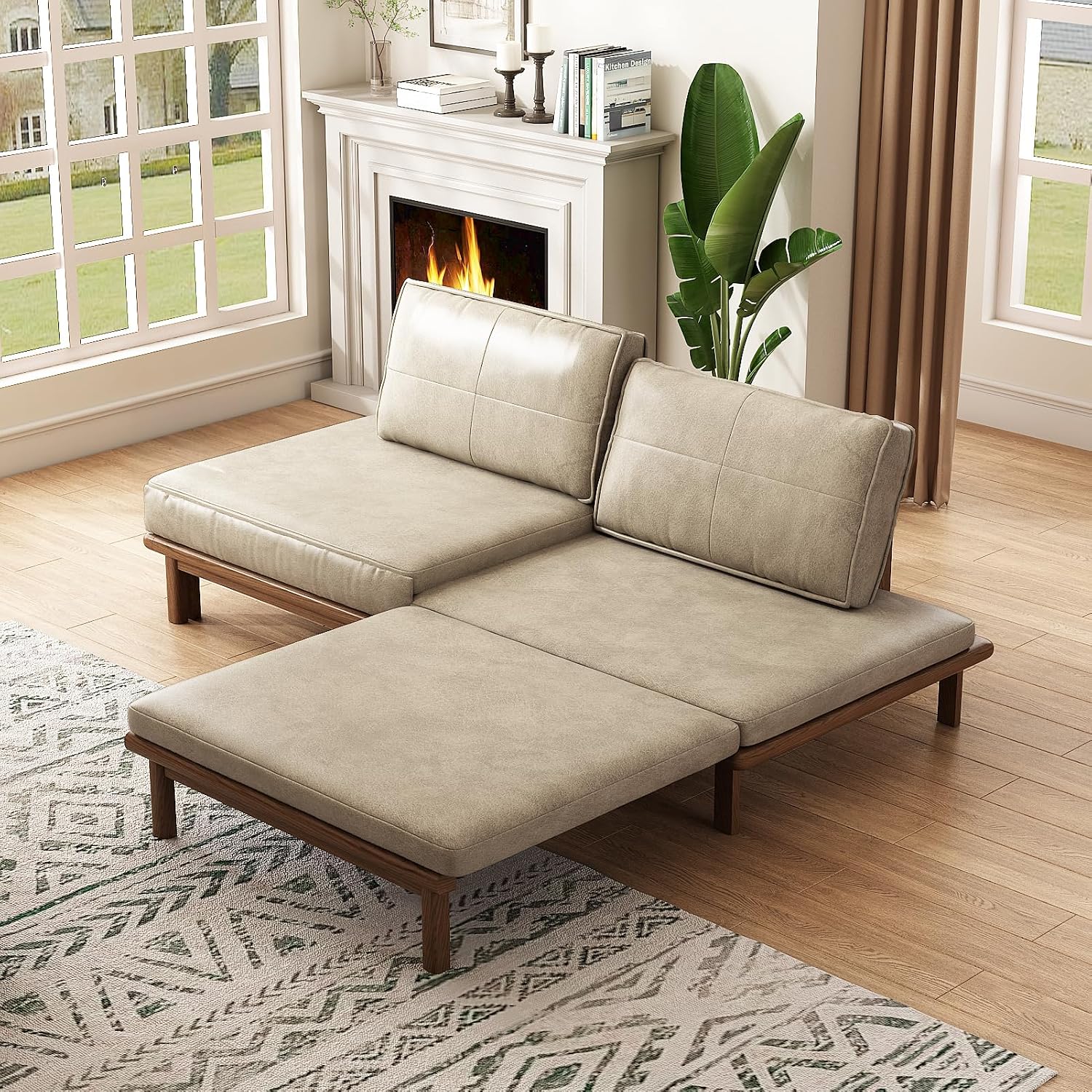 Lartis 78.7' Sofa Bed, Sleeper Pull Out Couch, Modern Couch Convertible Modern Futon for Living Room/Apartment/Bedroom, Modular Design Sofa,Full Solid Wood Frame（Beige,Tech Cloth）