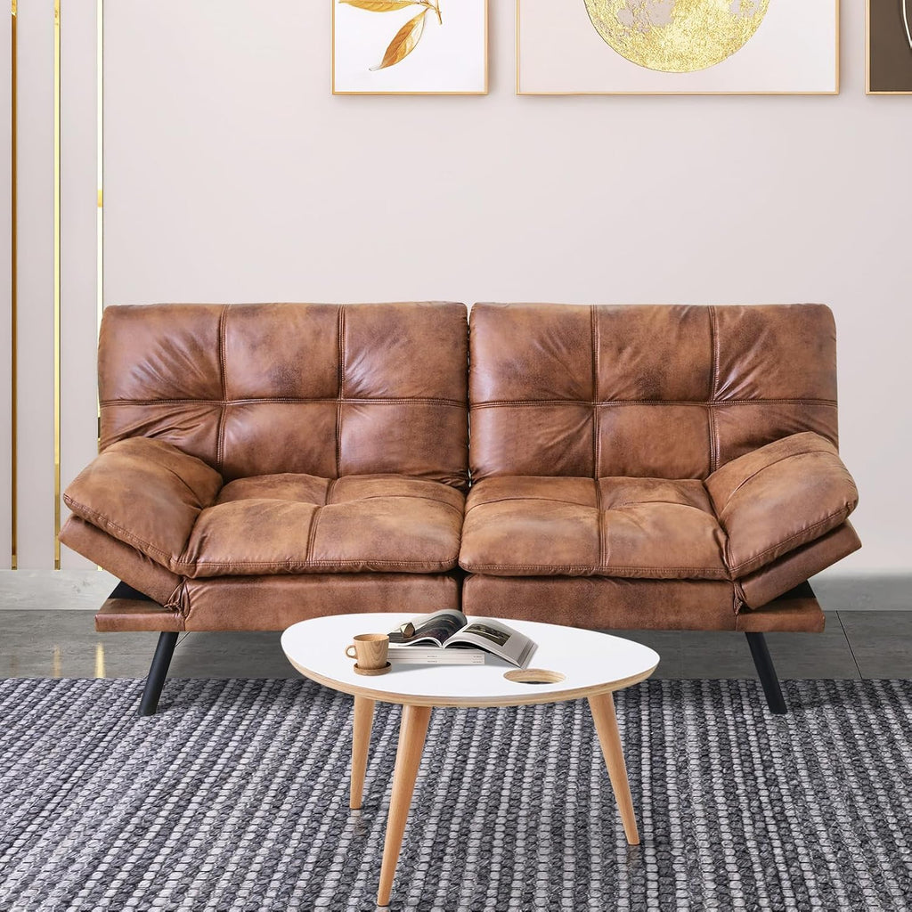 MUUEGM Futon Sofa Bed Couch Sofa, Memory Foam Futon Sleeper Sofa Loveseat Convertible Couch Bed for Small Compact Spaces, Apartment, Brown