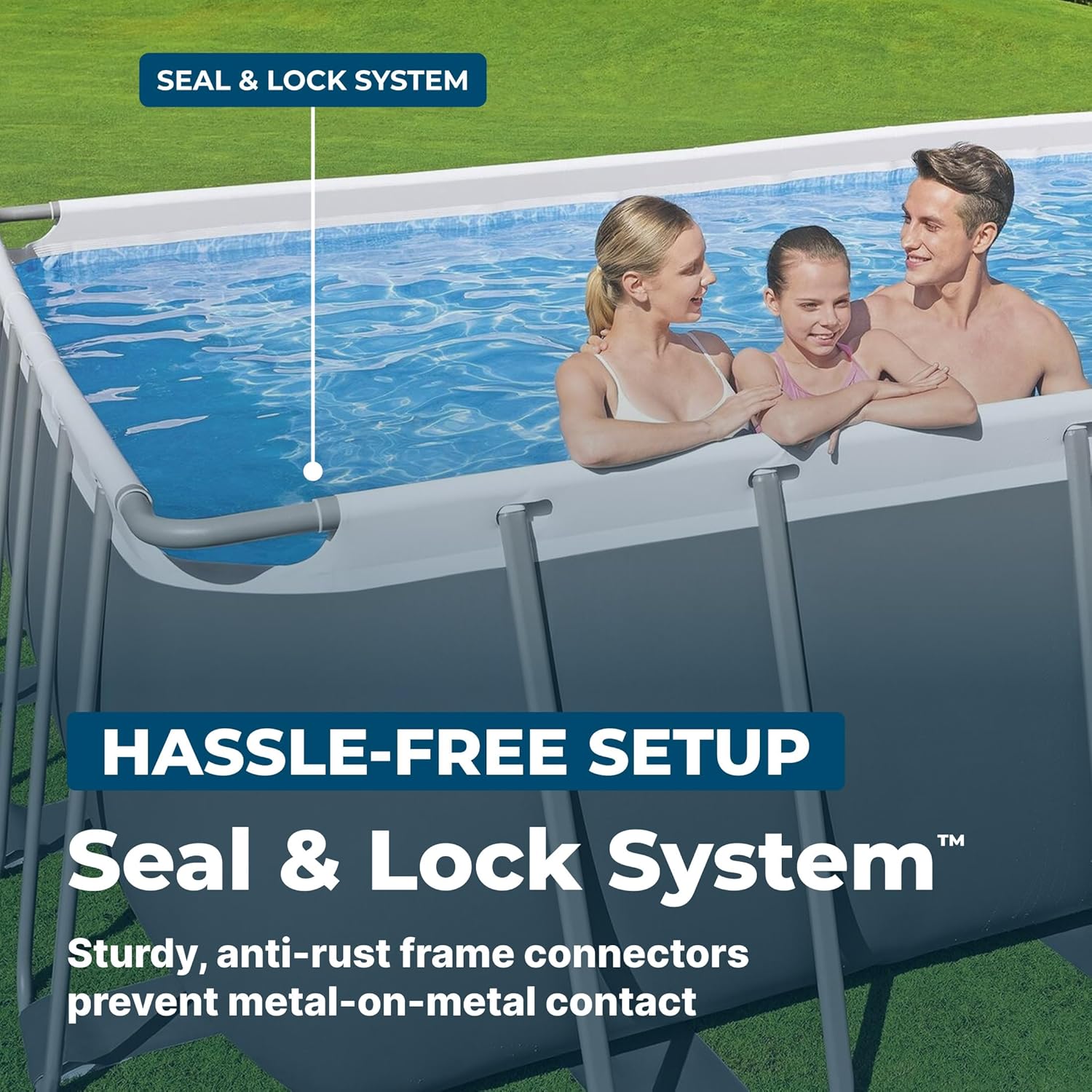 Bestway Power Steel 24' x 12' x 52' Above Ground Pool, Rectangular Metal Frame Outdoor Swimming Pool Set with Sand Filter Pump, Ladder, and Cover