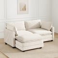 78'' Modular Sectional Cloud Couch with Movable Ottoman, 3 Seat Comfy Modern Corduroy Sofa with 2 Throw Pillows, Deep Seat L Shaped Couch for Living Room Bedroom Apartment, Beige