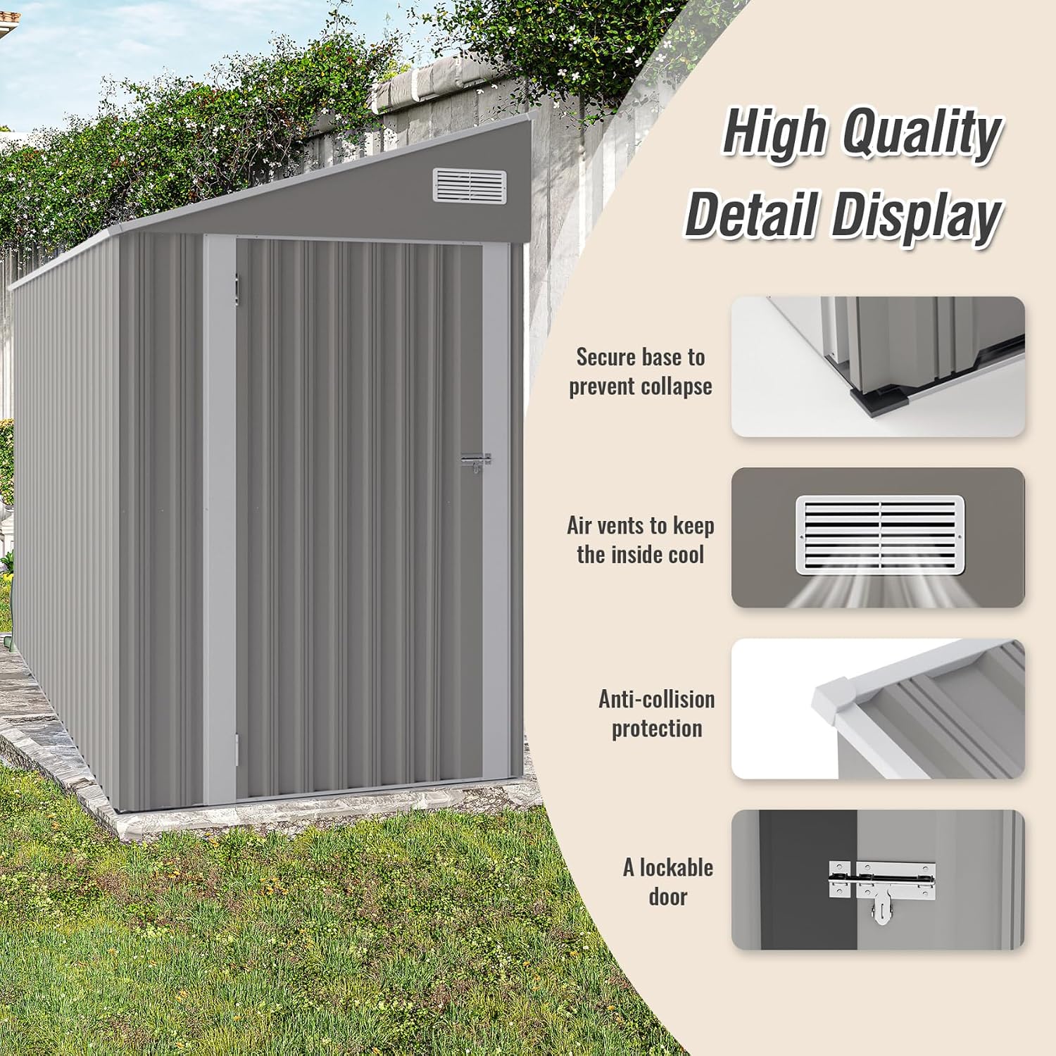 8x4 FT Outdoor Storage Shed with Single Hinge Door, Metal Shed with Air Vents and Waterproof for Backyard Garden, Patio，Poolside, Dark Gray