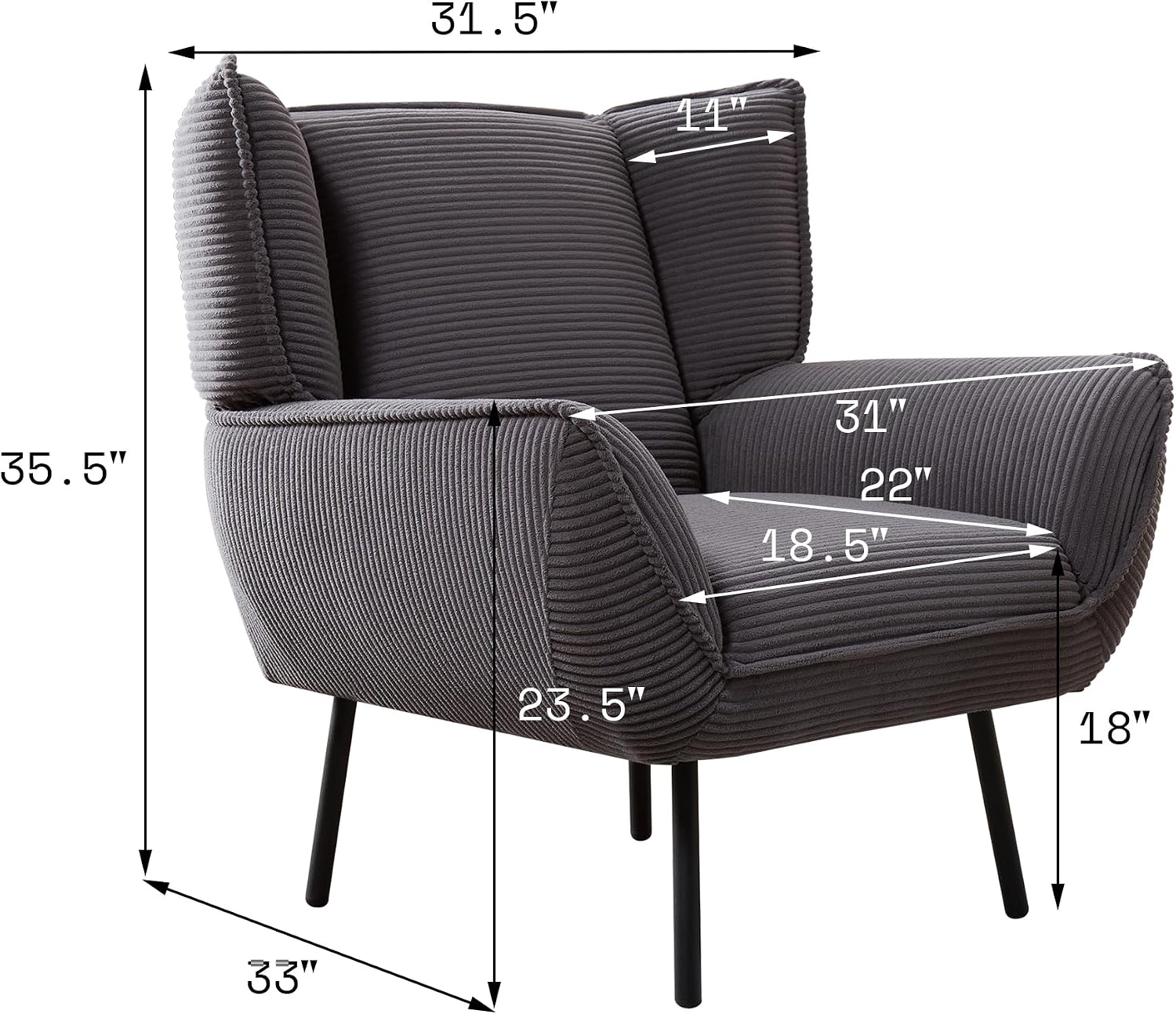 AMERLIFE 89 inch Sofa, 3 Seater Sofa Chair Set, 3 Chairs and Sofa Set, Comfy Sofa Couch with Extra Deep Seats, Grey Corduroy